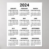 Eenvoudig zwart-wit 2024 jaar in het kort Kalender Poster (Voorkant)
