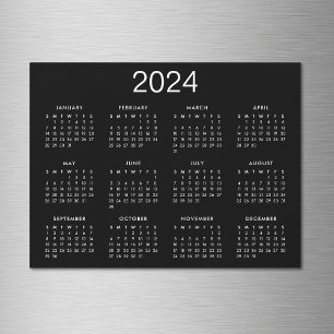 Eenvoudig zwart-wit 2024-kalendermagneet