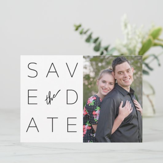 Eenvoudig zwart-wit 2 Foto slaat de datum op Save The Date (Staand voorkant)