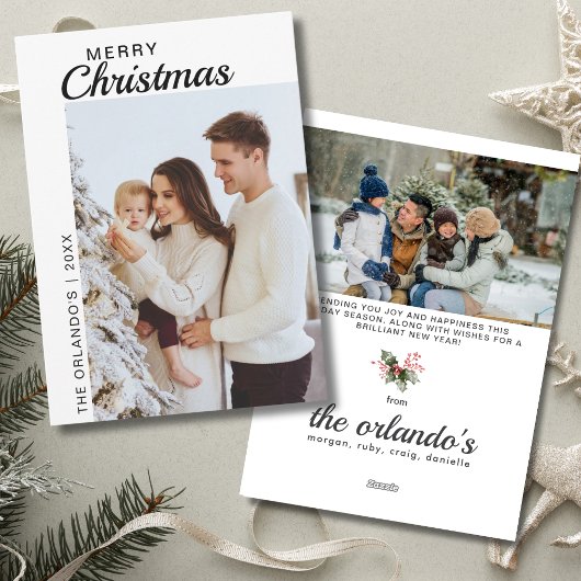 Eenvoudig Zwart Wit 2 Foto Vrolijk Kerstfeest Feestdagenkaart