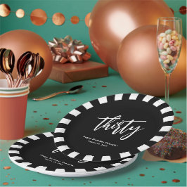 Eenvoudig zwart-wit 30e verjaardagsfeestje papieren bordje