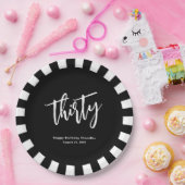 Eenvoudig zwart-wit 30e verjaardagsfeestje papieren bordje (Feest)