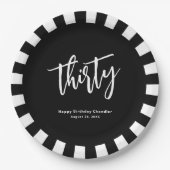 Eenvoudig zwart-wit 30e verjaardagsfeestje papieren bordje (Voorkant)