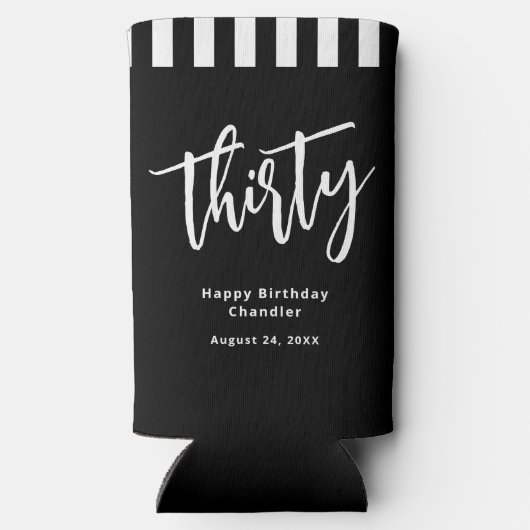 Eenvoudig zwart-wit 30e verjaardagsfeestje seltzer blikjeskoeler (Achterkant)