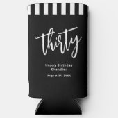 Eenvoudig zwart-wit 30e verjaardagsfeestje seltzer blikjeskoeler (Voorkant)