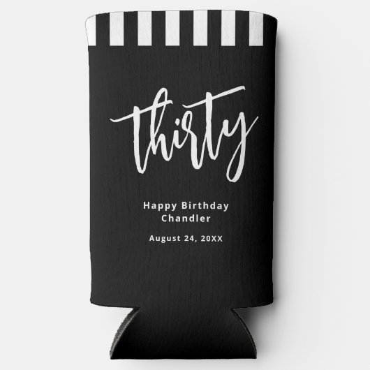 Eenvoudig zwart-wit 30e verjaardagsfeestje seltzer blikjeskoeler (Voorkant)
