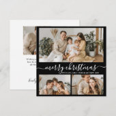 Eenvoudig zwart wit 3 Fotocollage kersthoes Feestdagenkaart (Voorkant / Achterkant)