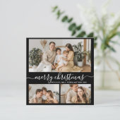Eenvoudig zwart wit 3 Fotocollage kersthoes Feestdagenkaart (Staand voorkant)