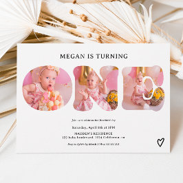 Eenvoudig zwart-wit 3 foto's 1e verjaardag kaart