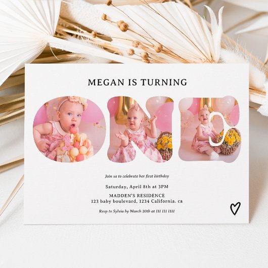 Eenvoudig zwart-wit 3 foto's 1e verjaardag kaart