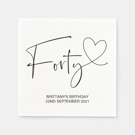 Eenvoudig zwart-wit 40e verjaardag feestdecor servet (Voorkant)