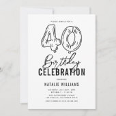 Eenvoudig zwart-wit 40e verjaardagsfeest kaart (Voorkant)