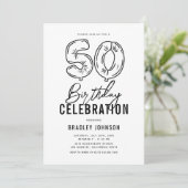 Eenvoudig zwart-wit 50e verjaardagsfeest kaart (Staand voorkant)