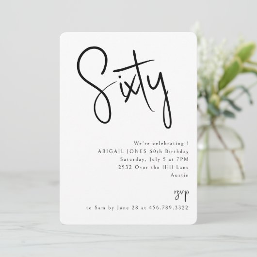 Eenvoudig zwart-wit 60e verjaardagsfeest kaart (Staand voorkant)
