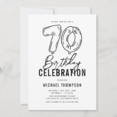 Eenvoudig zwart-wit 70e verjaardagsfeest kaart (Voorkant)