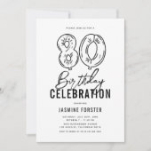 Eenvoudig zwart-wit 80e verjaardagsfeest kaart (Voorkant)