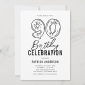 Eenvoudig zwart-wit 90e verjaardagsfeest kaart (Voorkant)