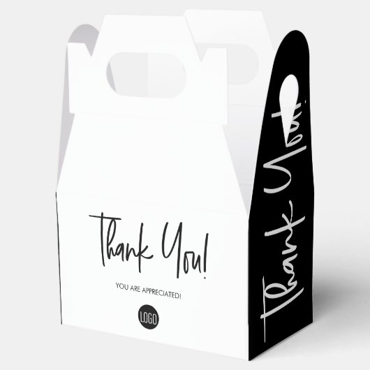 Eenvoudig zwart wit aangepast logo personeel waard bedankdoosjes (Geopend)