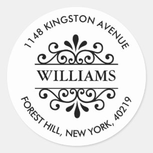 Eenvoudig zwart-wit , aangepast retouradres ronde sticker