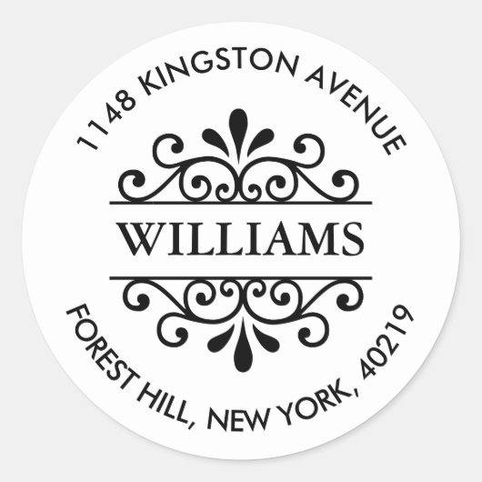 Eenvoudig zwart-wit , aangepast retouradres ronde sticker (Voorkant)