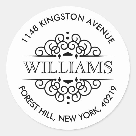 Eenvoudig zwart-wit , aangepast retouradres ronde sticker (Voorkant)