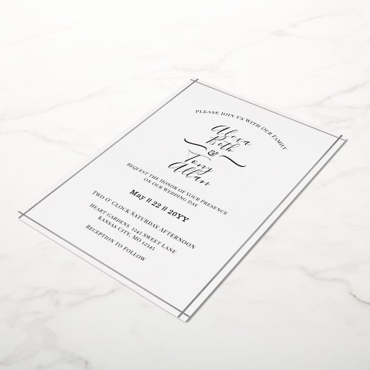 Eenvoudig zwart-wit, aangepaste zilver folie uitnodiging (Gedraaid)