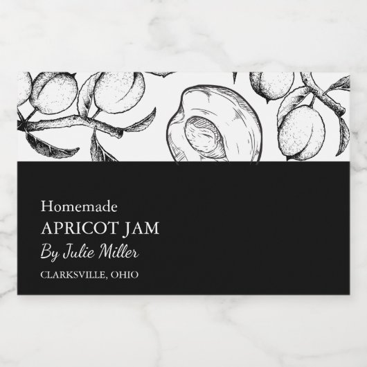 Eenvoudig zwart & wit Abrikozenjam Label Voedselcontainer Etiket (Enkel label)