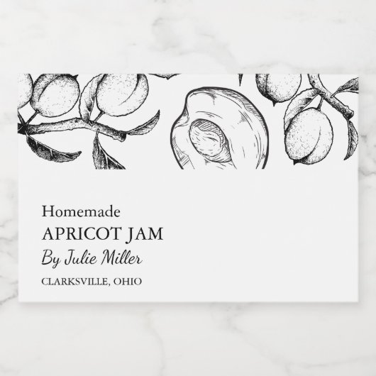 Eenvoudig zwart & wit Abrikozenjam Label Voedselcontainer Etiket (Enkel label)