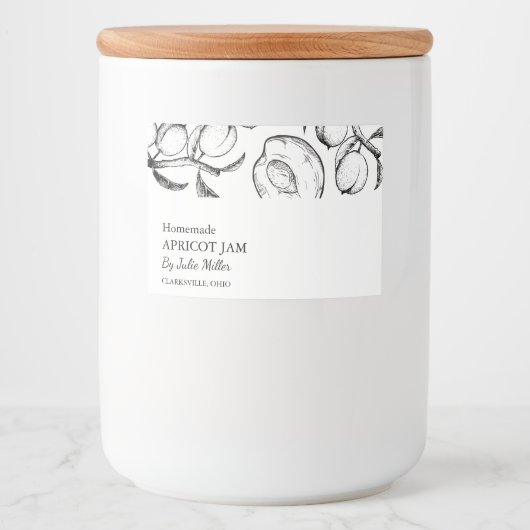 Eenvoudig zwart & wit Abrikozenjam Label Voedselcontainer Etiket (Voorkant)