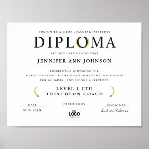 Eenvoudig zwart-wit afstudeerdiploma met gouden la poster
