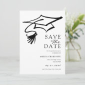 Eenvoudig zwart-wit afstudeerfeest save the date (Staand voorkant)