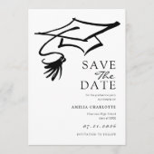 Eenvoudig zwart-wit afstudeerfeest save the date (Voorkant)