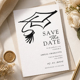 Eenvoudig zwart-wit afstudeerfeest save the date