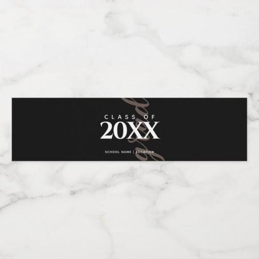 Eenvoudig zwart-wit Afstuderen, aangepast Waterfles Etiket (Enkel label)