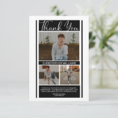 Eenvoudig, zwart-wit Afstuderen Dank u Bedankkaart (Staand voorkant)