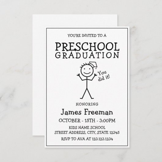 Eenvoudig zwart-wit Afstuderen voor het maken van Kaart (Voorkant / Achterkant)