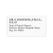 Eenvoudig Zwart & Wit Algemeen Surgen Doctor Adres Etiket (Voorkant)