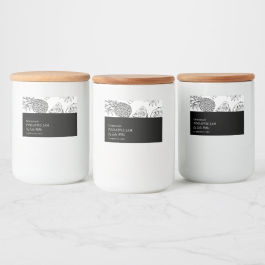 Eenvoudig zwart & wit ananas jam label voedselcontainer etiket (Flessen)