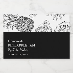 Eenvoudig zwart & wit ananas jam label voedselcontainer etiket