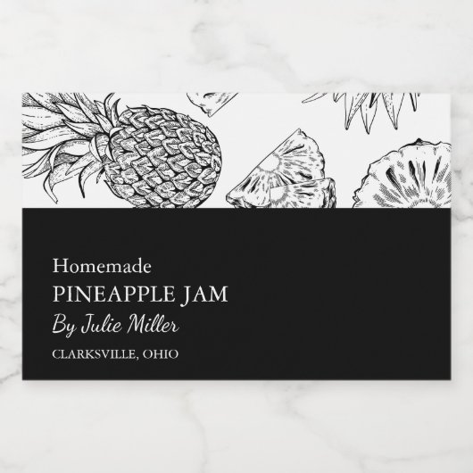 Eenvoudig zwart & wit ananas jam label voedselcontainer etiket (Enkel label)