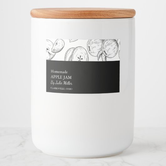 Eenvoudig zwart-wit Apple Jam Label Voedselcontainer Etiket (Voorkant)