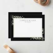 Eenvoudig Zwart Wit Aquarel Groen Notitiekaartje (Voorkant / Achterkant in situ)