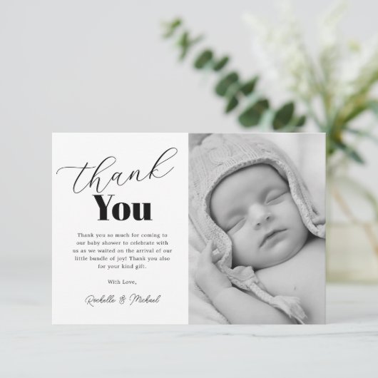 Eenvoudig zwart wit Baby shower Bedankkaart (Staand voorkant)