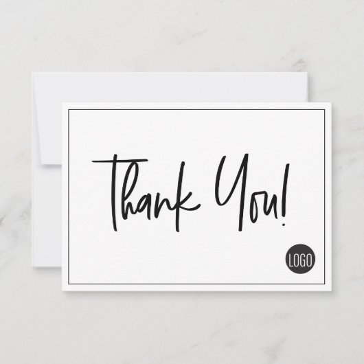 Eenvoudig Zwart Wit Bedrijf Logo Custom Dank u Bedankkaart (Voorkant)