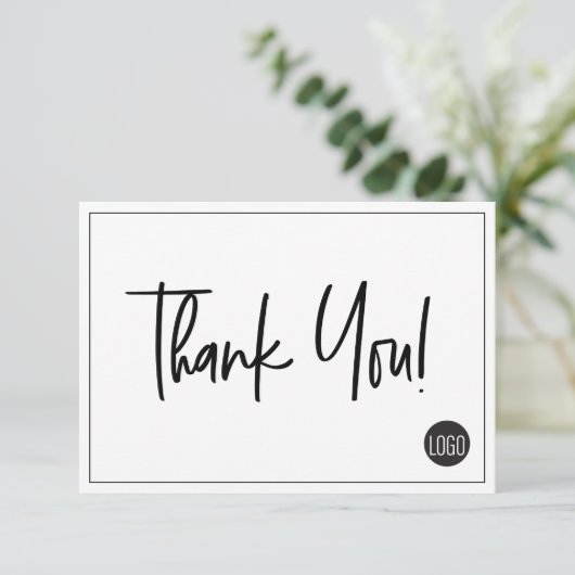 Eenvoudig Zwart Wit Bedrijf Logo Custom Dank u Bedankkaart (Staand voorkant)