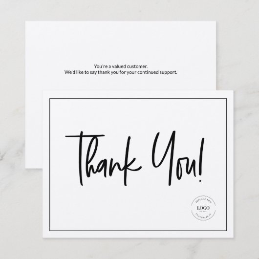 Eenvoudig zwart wit bedrijf Logo Sociale dank Bedankkaart (Voorkant / Achterkant)