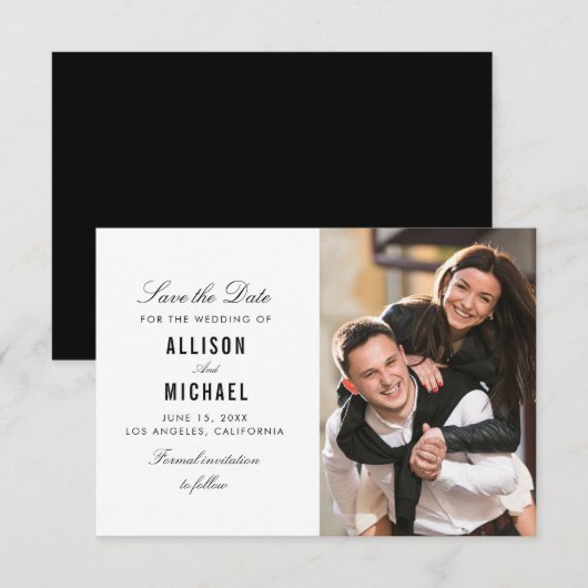 Eenvoudig zwart-wit Bewaar de datumkaart Save The Date (Voorkant / Achterkant)