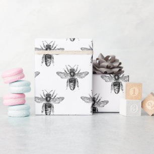 Eenvoudig zwart-wit bijenpatroon cadeaupapier