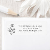 Eenvoudig zwart-wit bloemen bruiloft retour adres etiket (Insitu)