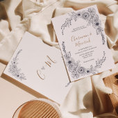 Eenvoudig Zwart & Wit Bloemen Monogram hart Bruilo Kaart